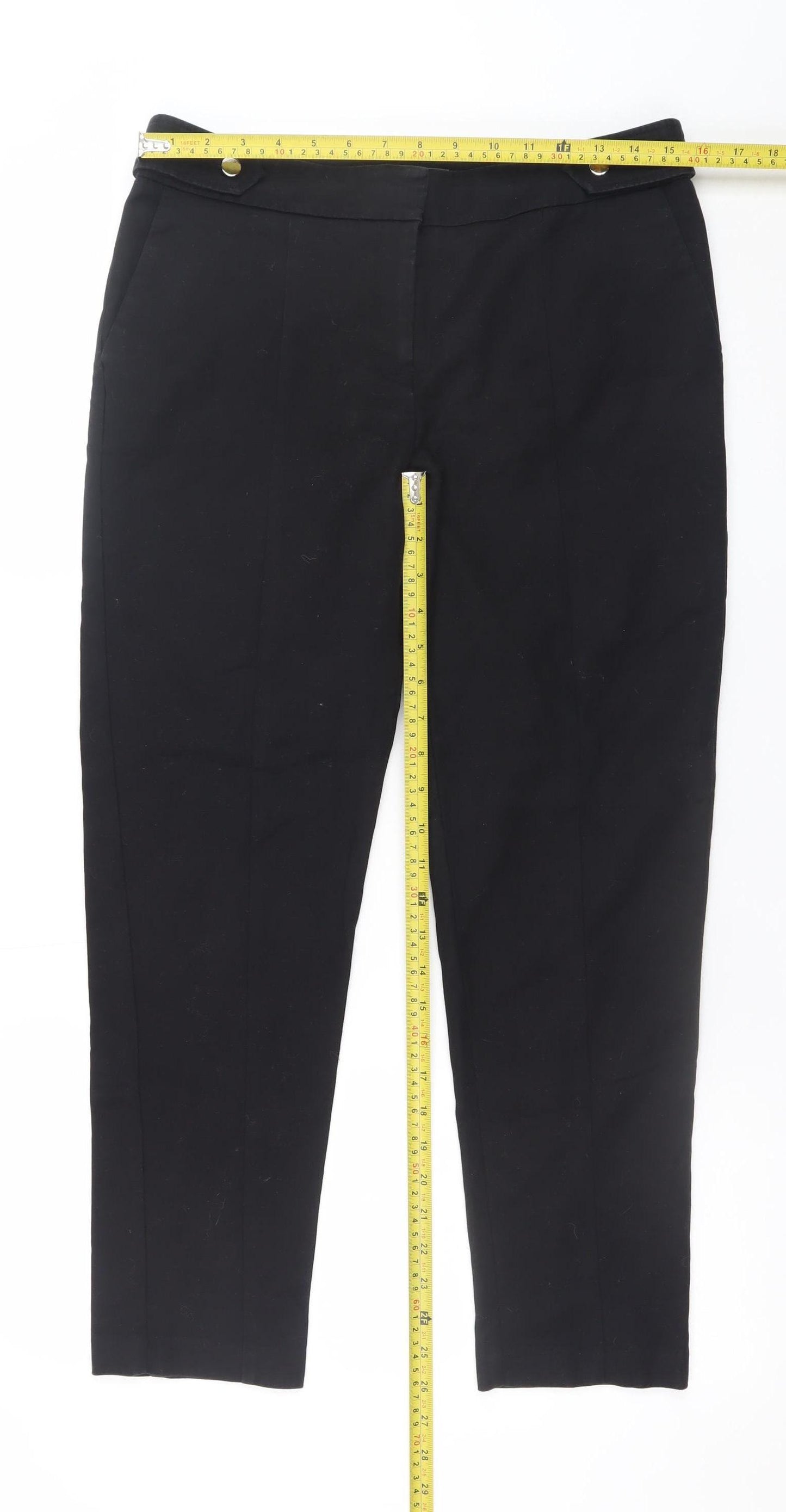 Oasis Women Black Cropped Slim Trousers Size 12