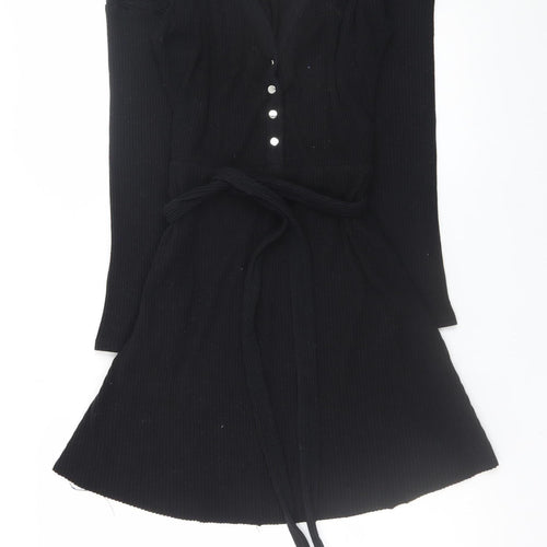 ASOS Women’s Black Fit & Flare Knit Button Long Sleeve Dress UK 10