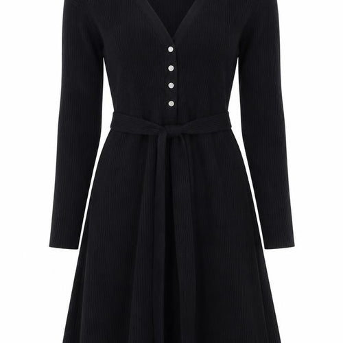 ASOS Women’s Black Fit & Flare Knit Button Long Sleeve Dress UK 10