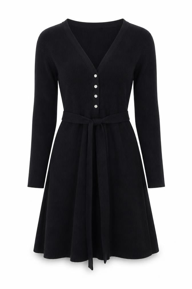 ASOS Women’s Black Fit & Flare Knit Button Long Sleeve Dress UK 10