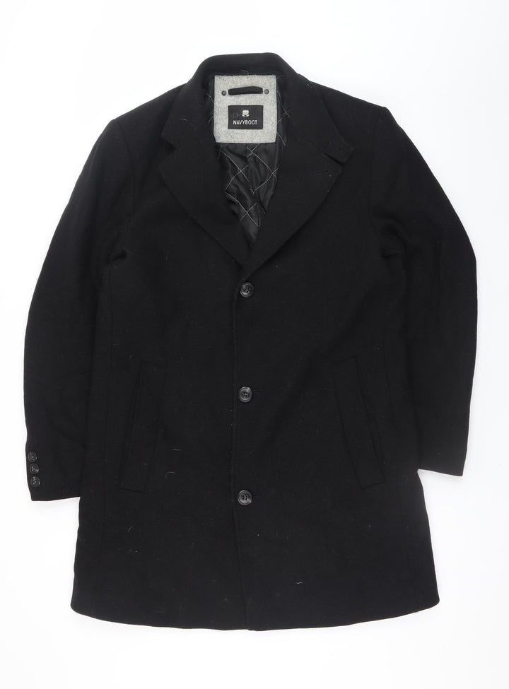Navyboot Men's Black Wool Blend Overcoat Size 48 Regular
