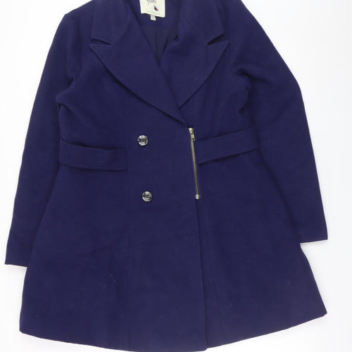 Yumi Women Blue Wool Blend Mid-Length Belted Overcoat UK 14