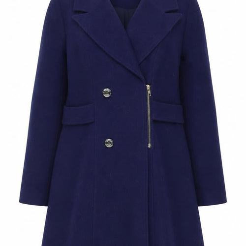 Yumi Women Blue Wool Blend Mid-Length Belted Overcoat UK 14