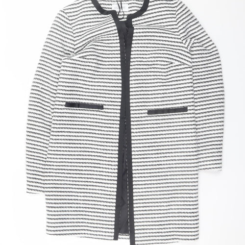 Marks and Spencer Women Black White Striped Mid-Length Coat Size 8