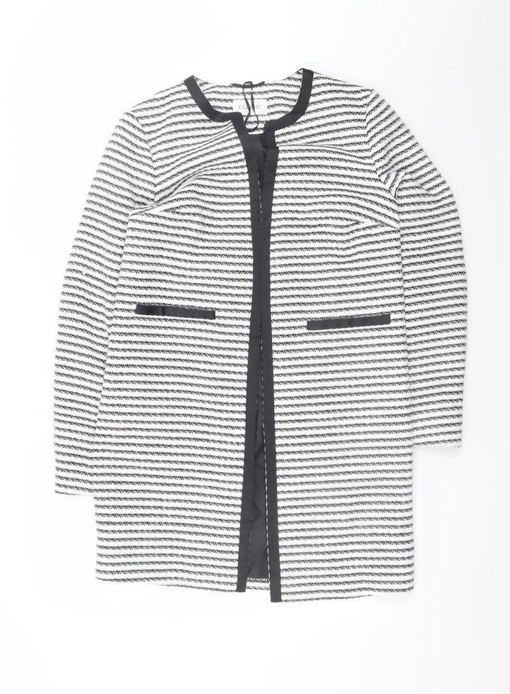 Marks and Spencer Women Black White Striped Mid-Length Coat Size 8