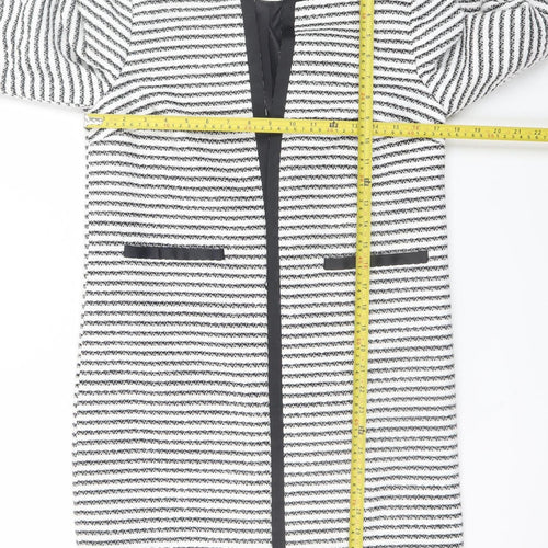 Marks and Spencer Women Black White Striped Mid-Length Coat Size 8