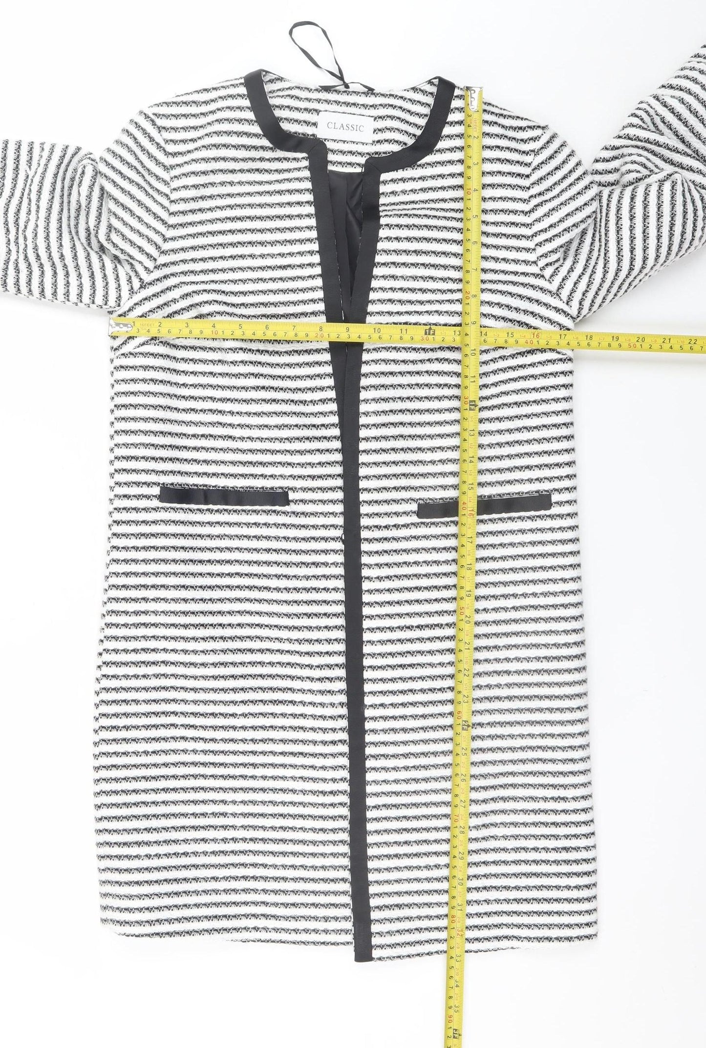 Marks and Spencer Women Black White Striped Mid-Length Coat Size 8
