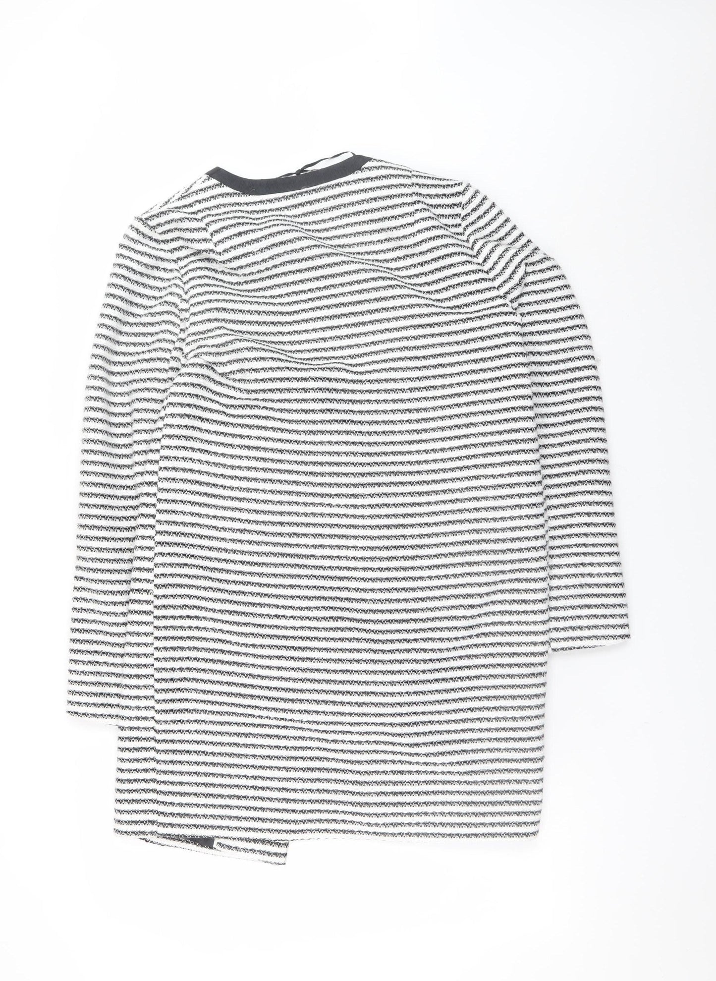 Marks and Spencer Women Black White Striped Mid-Length Coat Size 8