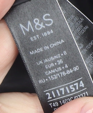 Marks and Spencer Women Black White Striped Mid-Length Coat Size 8