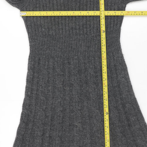 Next Women Grey Wool Blend Jumper Dress Size 12 Long Sleeve V-Neck Knit