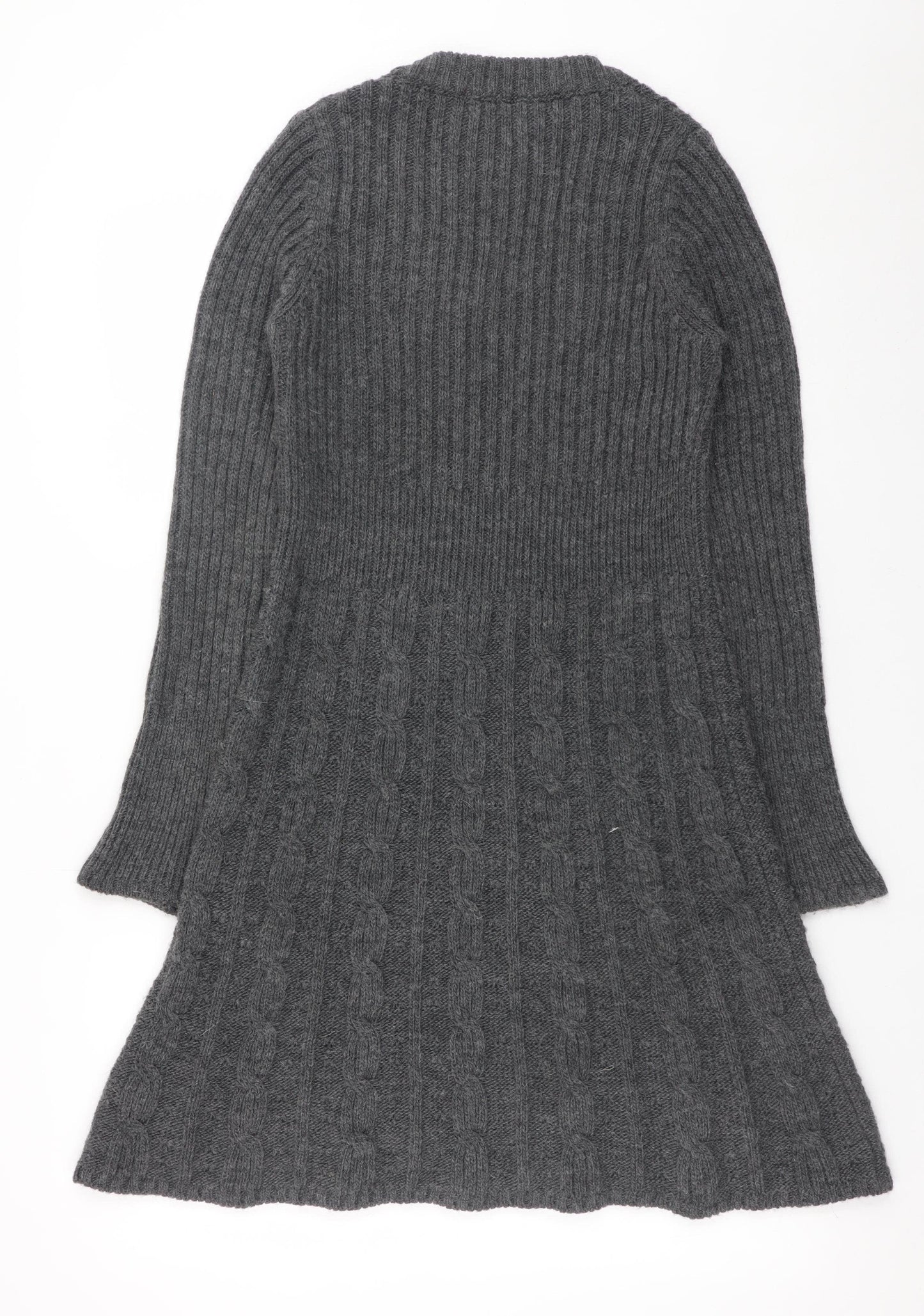 Next Women Grey Wool Blend Jumper Dress Size 12 Long Sleeve V-Neck Knit