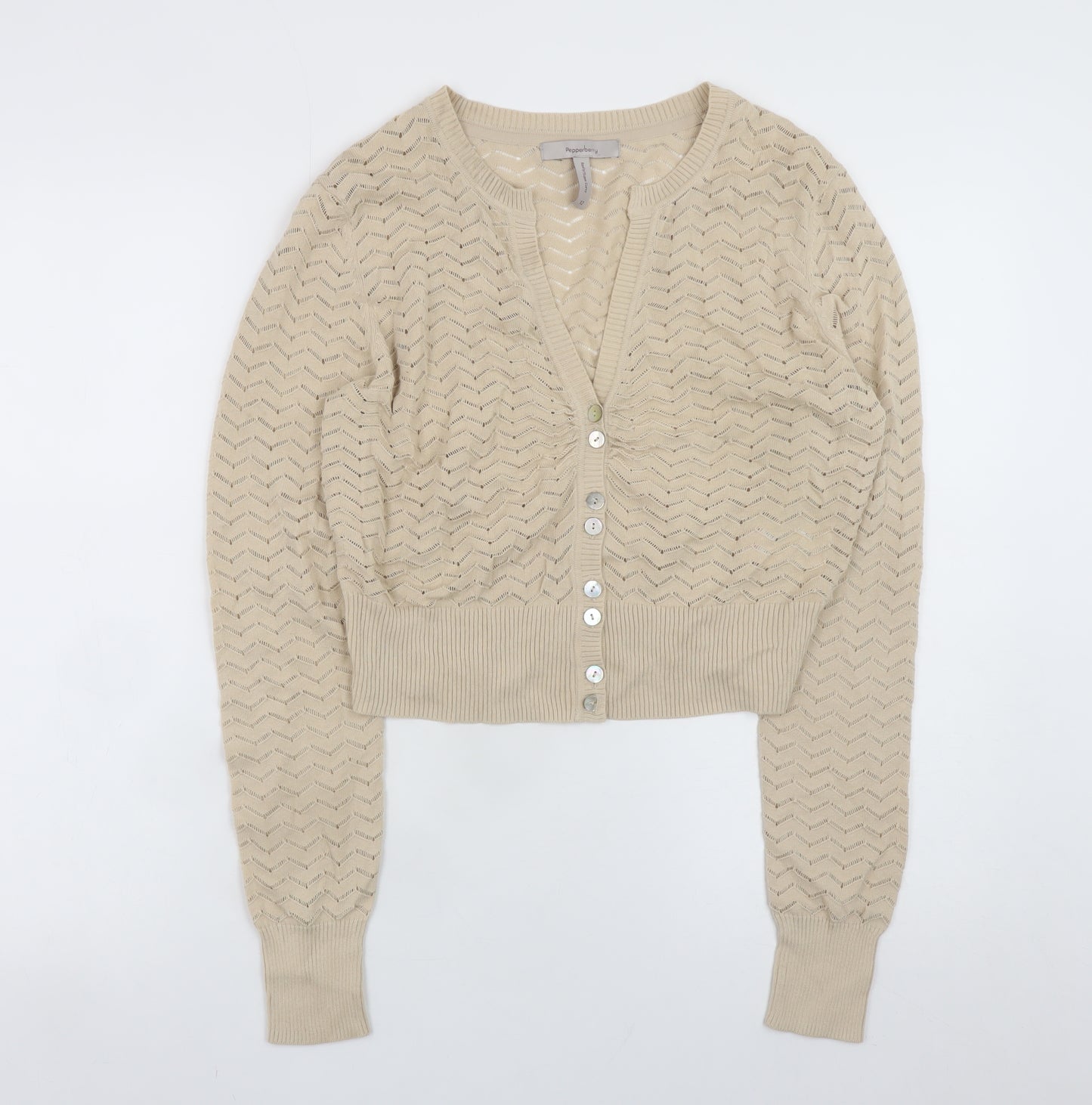Pepperberry Womens Beige V-Neck Long Sleeve Knit Cardigan Size 12