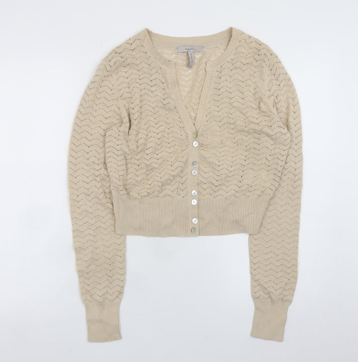 Pepperberry Womens Beige V-Neck Long Sleeve Knit Cardigan Size 12