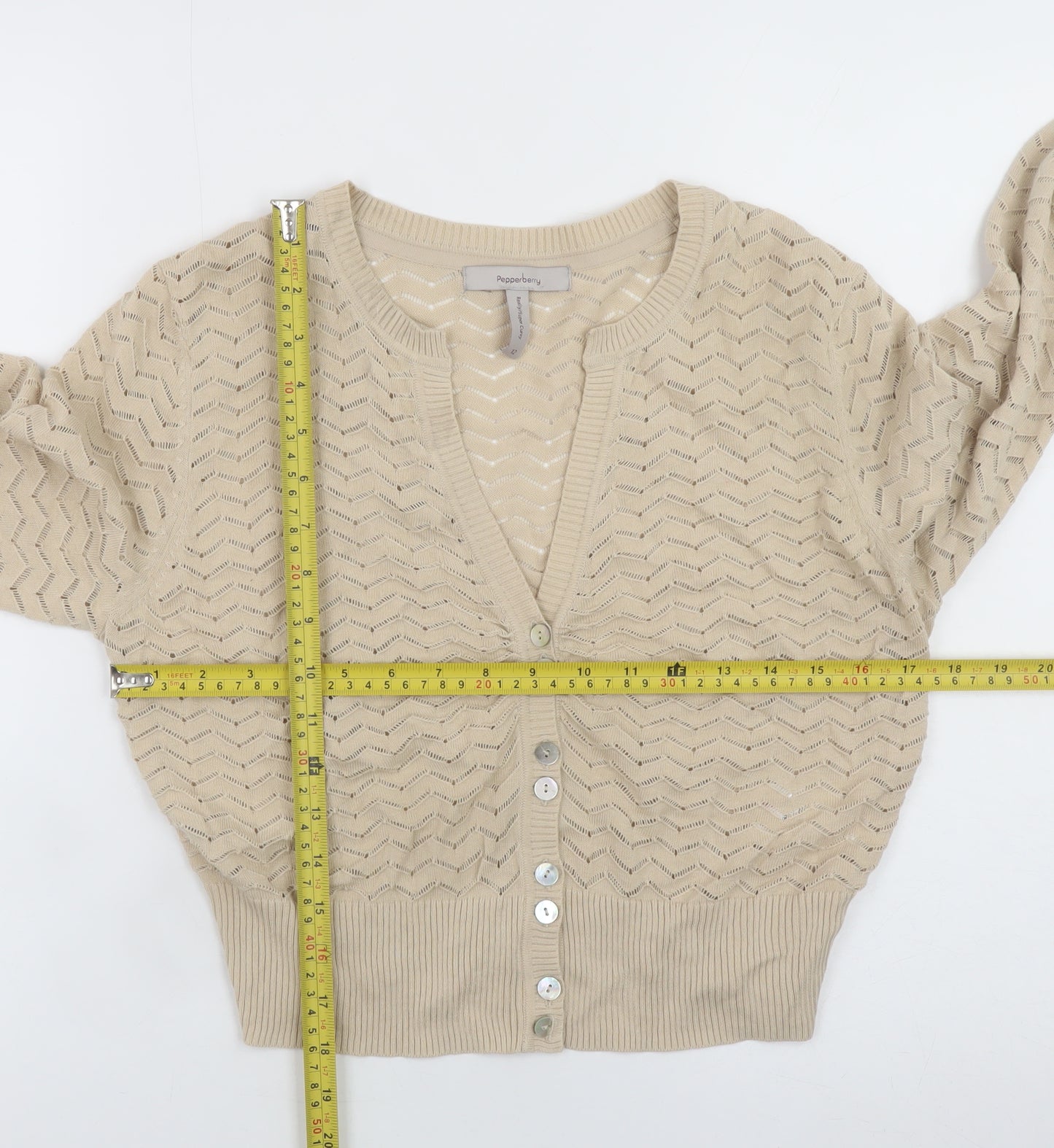 Pepperberry Womens Beige V-Neck Long Sleeve Knit Cardigan Size 12