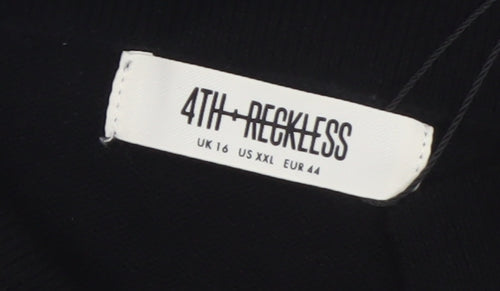 4th & Reckless Women's Black Collared Short Sleeve Knit Cardigan Size 16