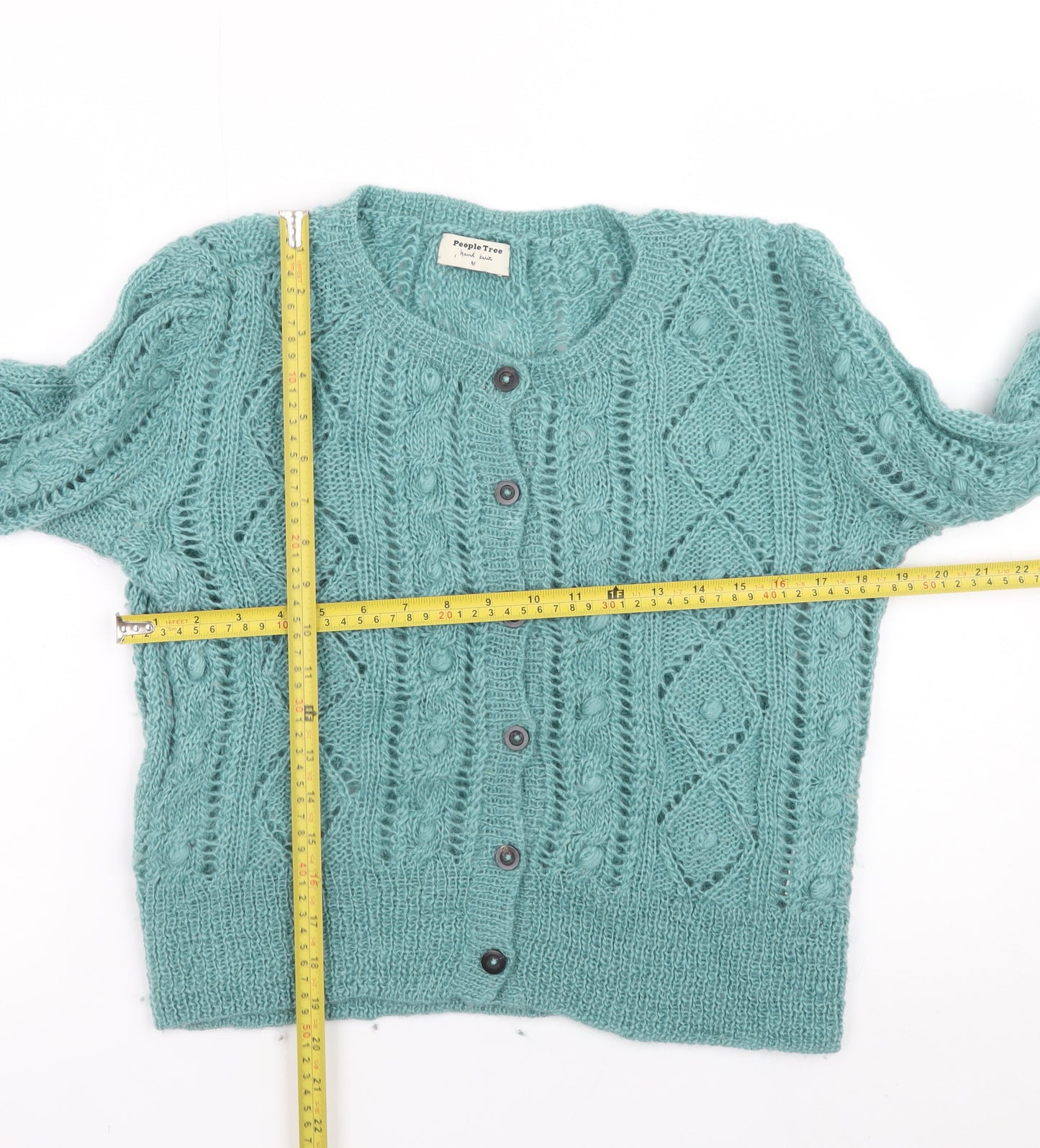 People Tree Women's Green Wool Hand Knit Cardigan M