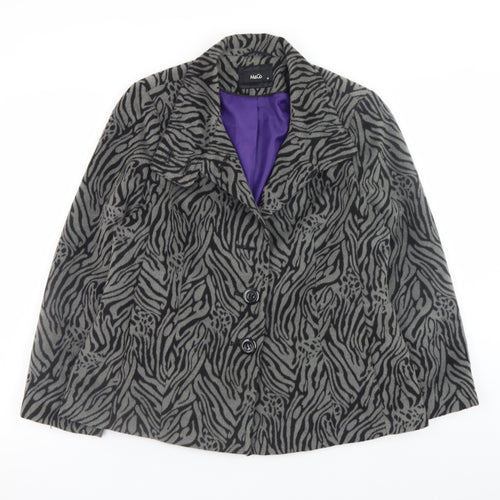 M&Co. Women Grey Animal Print Wool Blend Blazer Size 14