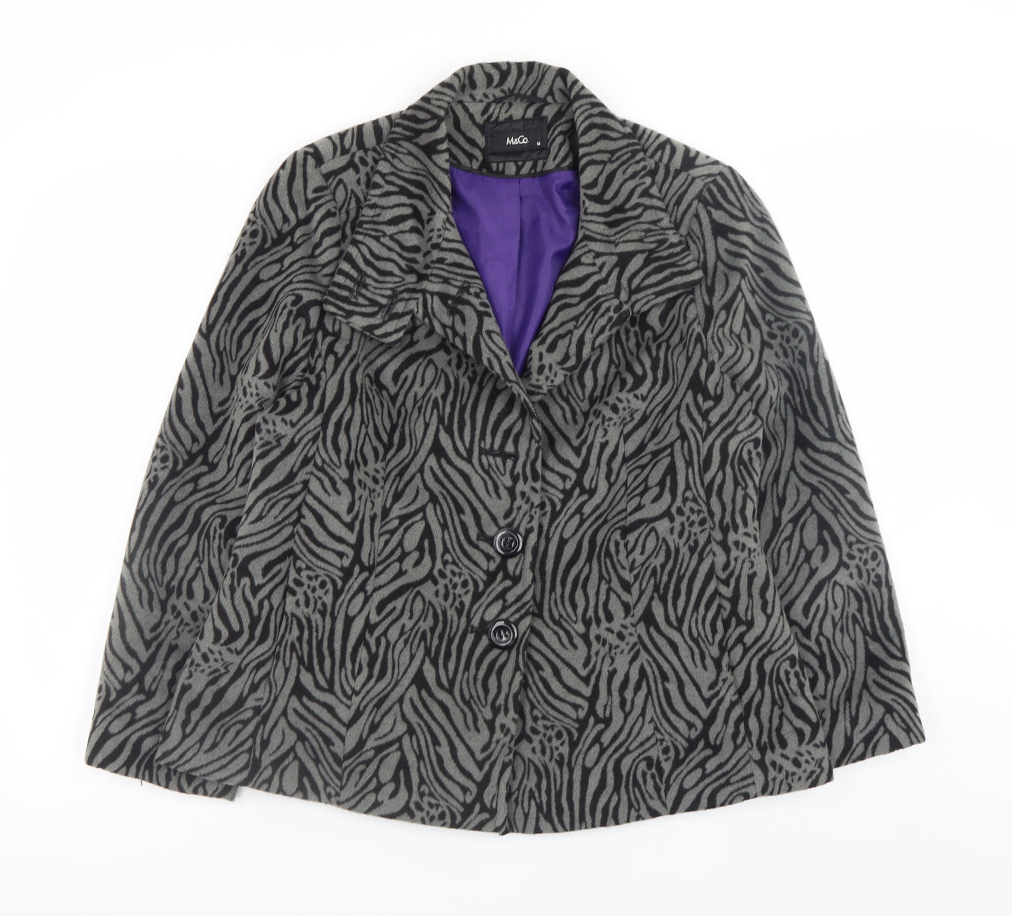 M&Co. Women Grey Animal Print Wool Blend Blazer Size 14