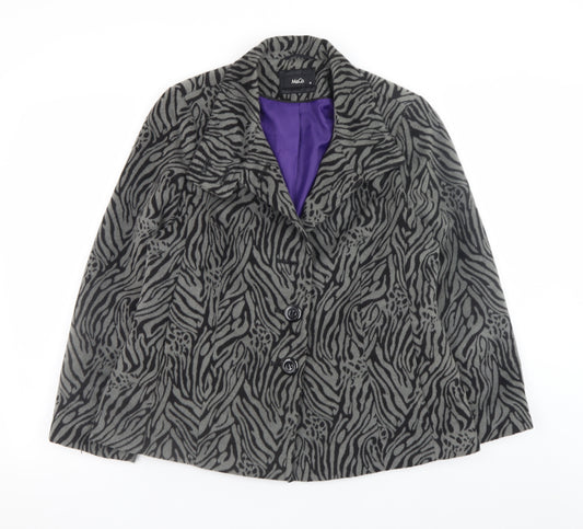 M&Co. Women Grey Animal Print Wool Blend Blazer Size 14