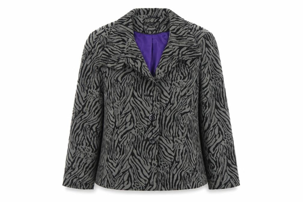 Front view of M&Co Women Grey Animal Print Wool Blend Blazer, size 14