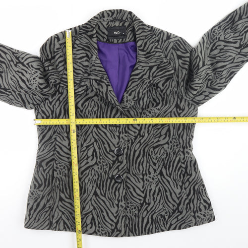 M&Co. Women Grey Animal Print Wool Blend Blazer Size 14