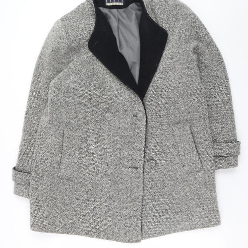 Kesta London Women's Grey Wool Blend Tweed Overcoat Size 14