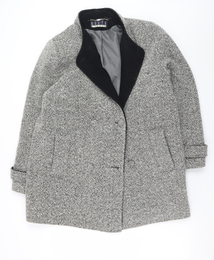 Kesta London Women's Grey Wool Blend Tweed Overcoat Size 14