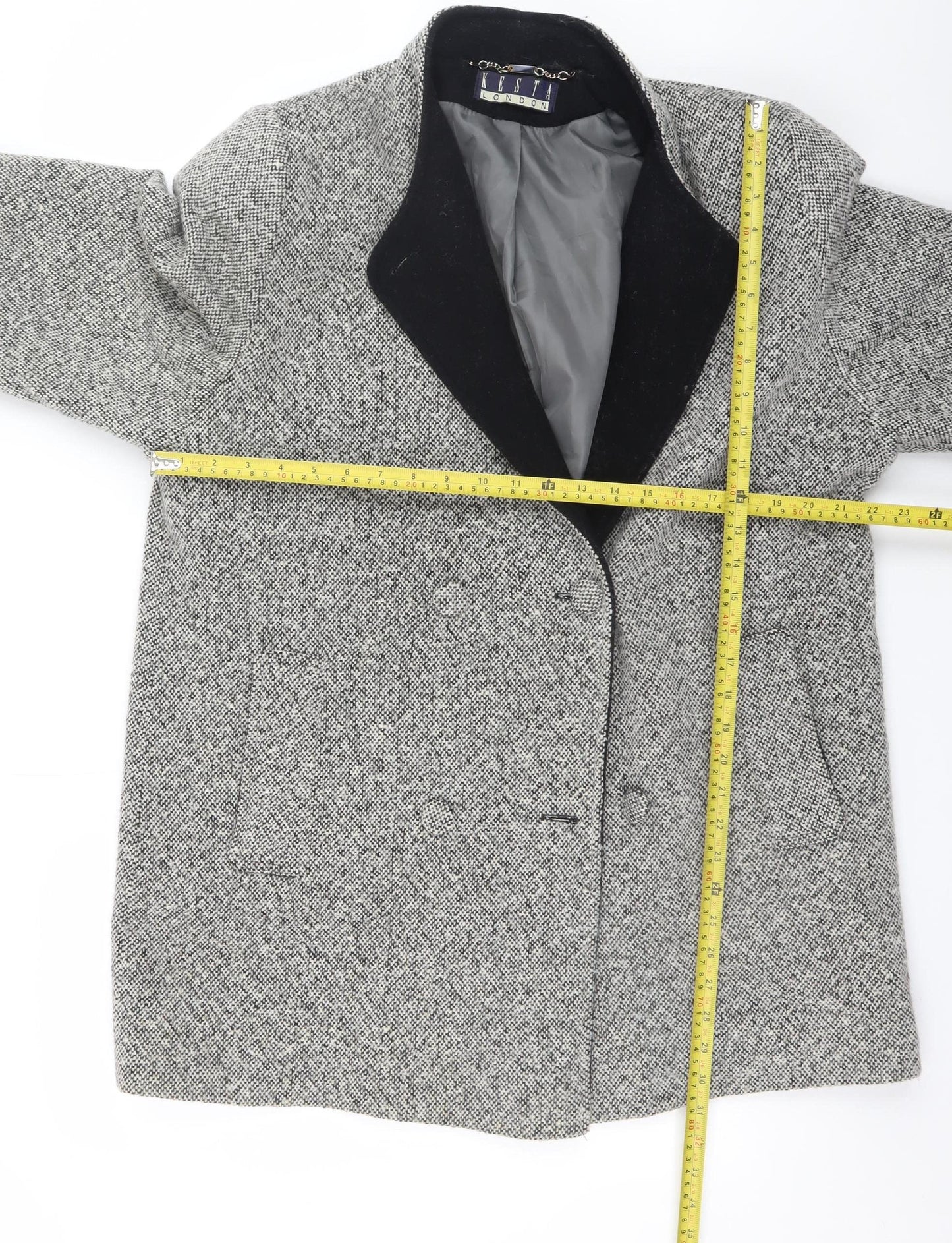 Kesta London Women's Grey Wool Blend Tweed Overcoat Size 14