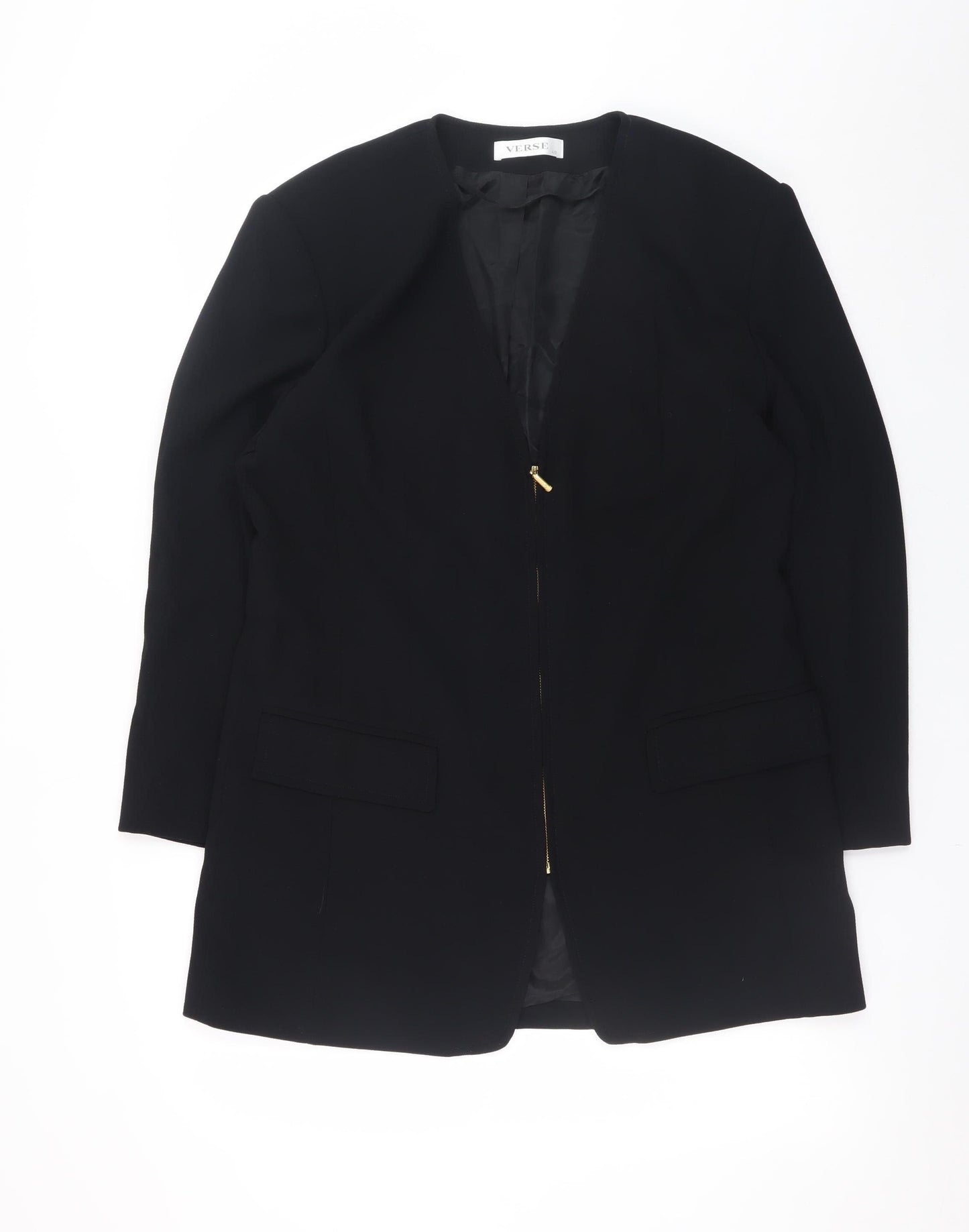 Verse Women’s Black Mid-Length Zip Blazer Jacket Size 12 Classic Workwear