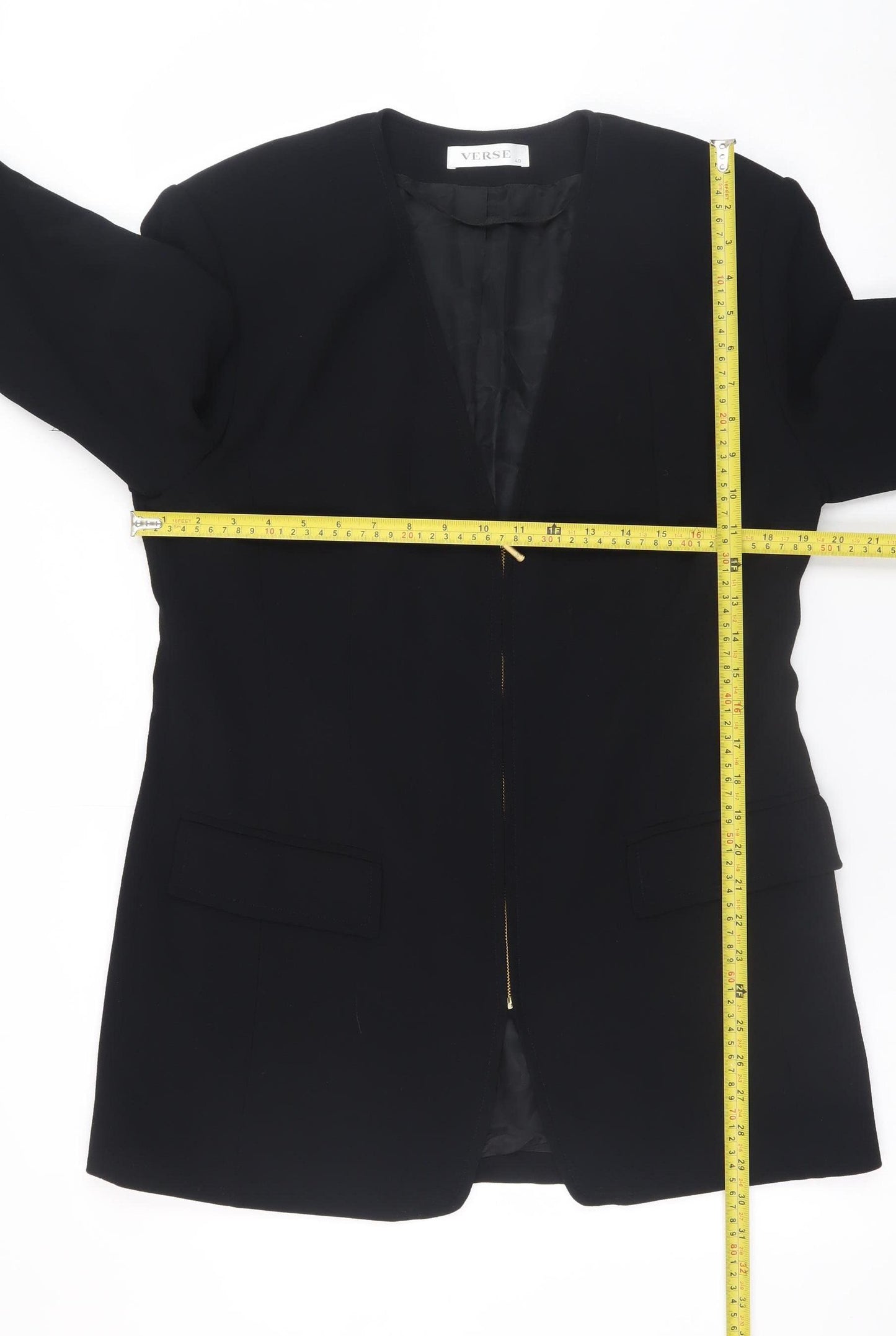 Verse Women’s Black Mid-Length Zip Blazer Jacket Size 12 Classic Workwear