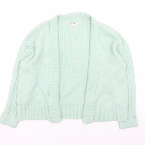 Miss Selfridge Women Green Ribbed Knit Cardigan Size M Open Front