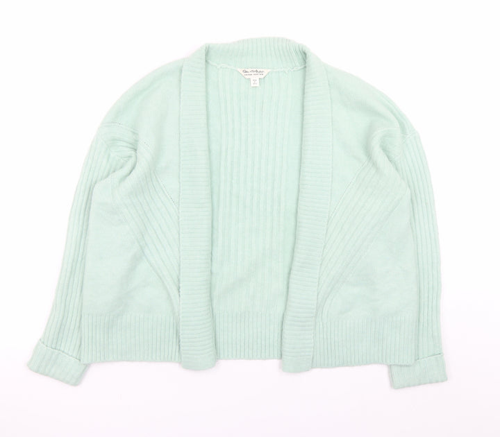Miss Selfridge Women Green Ribbed Knit Cardigan Size M Open Front