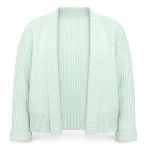 Miss Selfridge Women Green Ribbed Knit Cardigan Size M Open Front