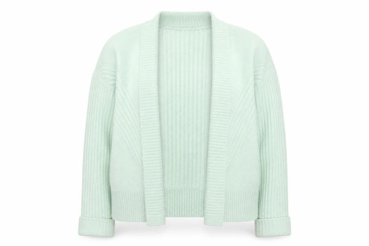 Miss Selfridge Women Green Ribbed Knit Cardigan Size M Open Front