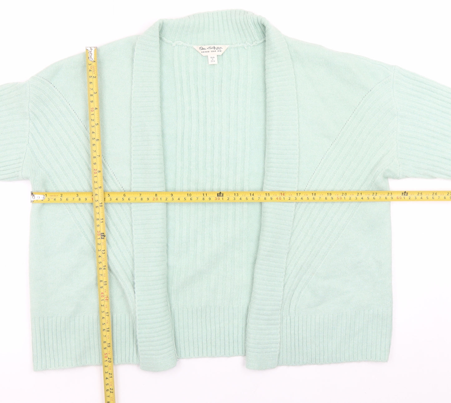 Miss Selfridge Women Green Ribbed Knit Cardigan Size M Open Front