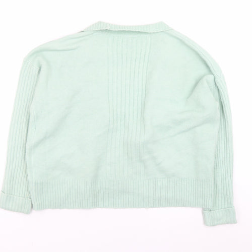 Miss Selfridge Women Green Ribbed Knit Cardigan Size M Open Front