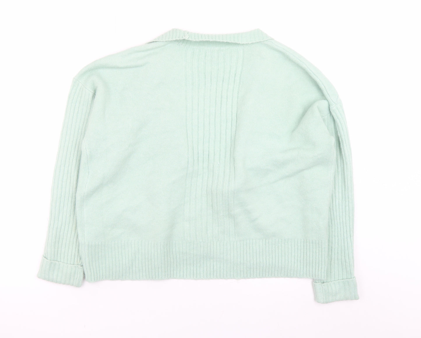 Miss Selfridge Women Green Ribbed Knit Cardigan Size M Open Front
