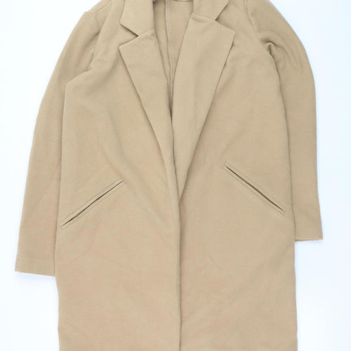 boohoo Women’s Beige Long Overcoat M Relaxed Fit Classic Style
