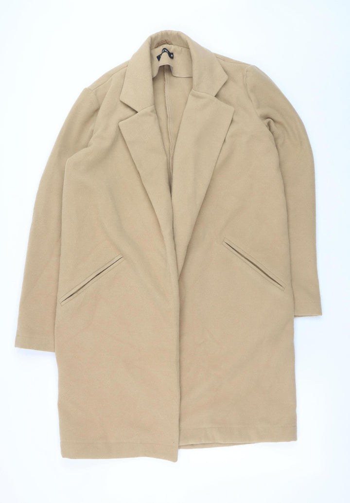 boohoo Women’s Beige Long Overcoat M Relaxed Fit Classic Style