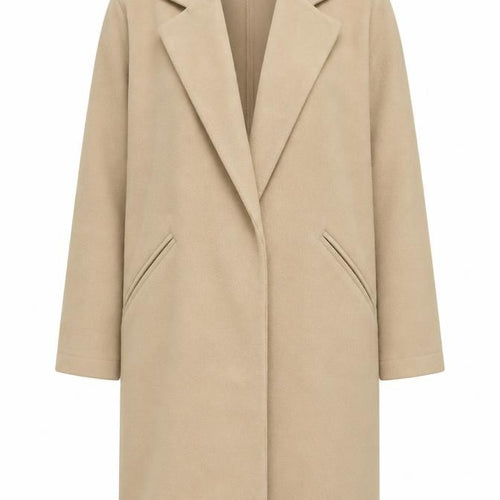 boohoo Women’s Beige Long Overcoat M Relaxed Fit Classic Style