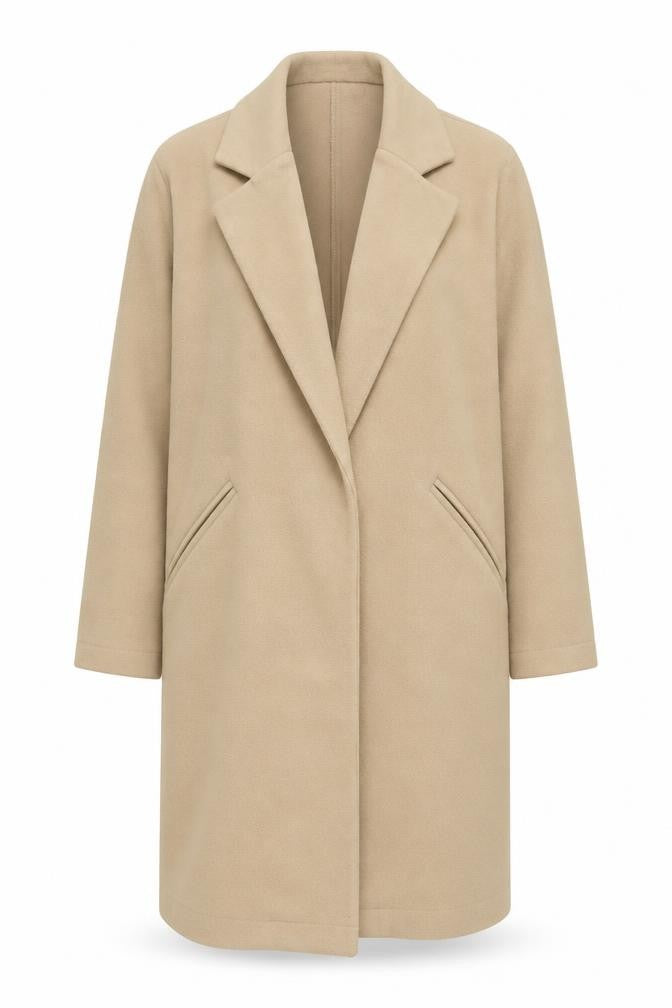 boohoo Women’s Beige Long Overcoat M Relaxed Fit Classic Style