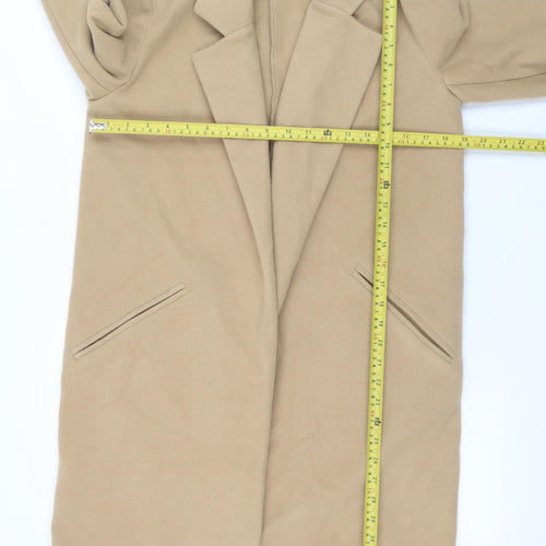 boohoo Women’s Beige Long Overcoat M Relaxed Fit Classic Style