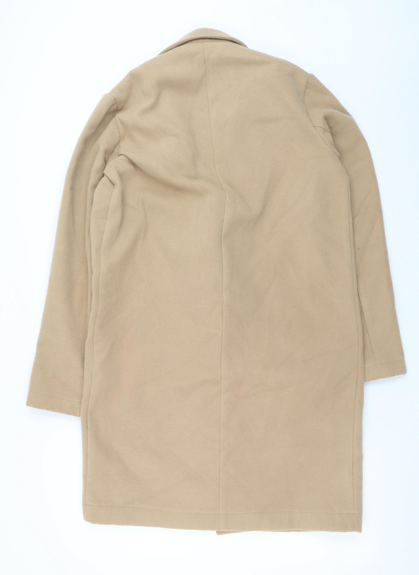 boohoo Women’s Beige Long Overcoat M Relaxed Fit Classic Style