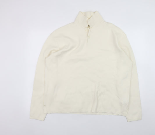 Zara Men Ivory Cotton Henley Jumper XL Collared Long Sleeve