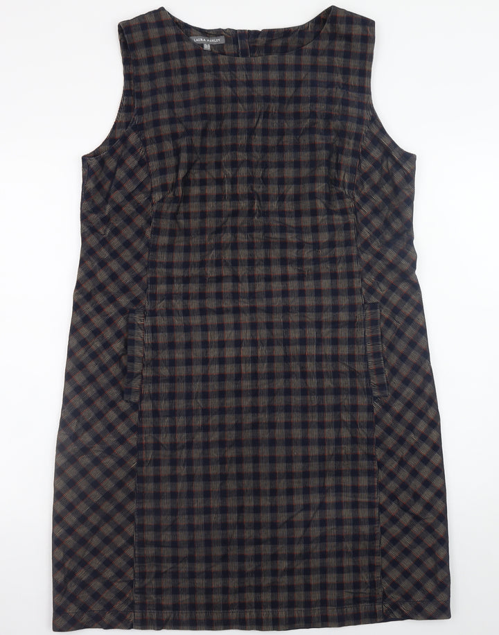 Laura Ashley Women's Multicoloured Check Sleeveless Shift Dress Size 16