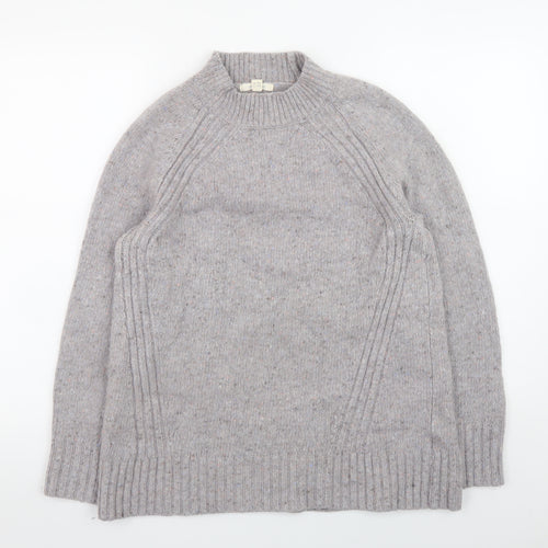 White Stuff Women’s Grey Wool Blend Chunky Knit Mock Neck Jumper UK 12