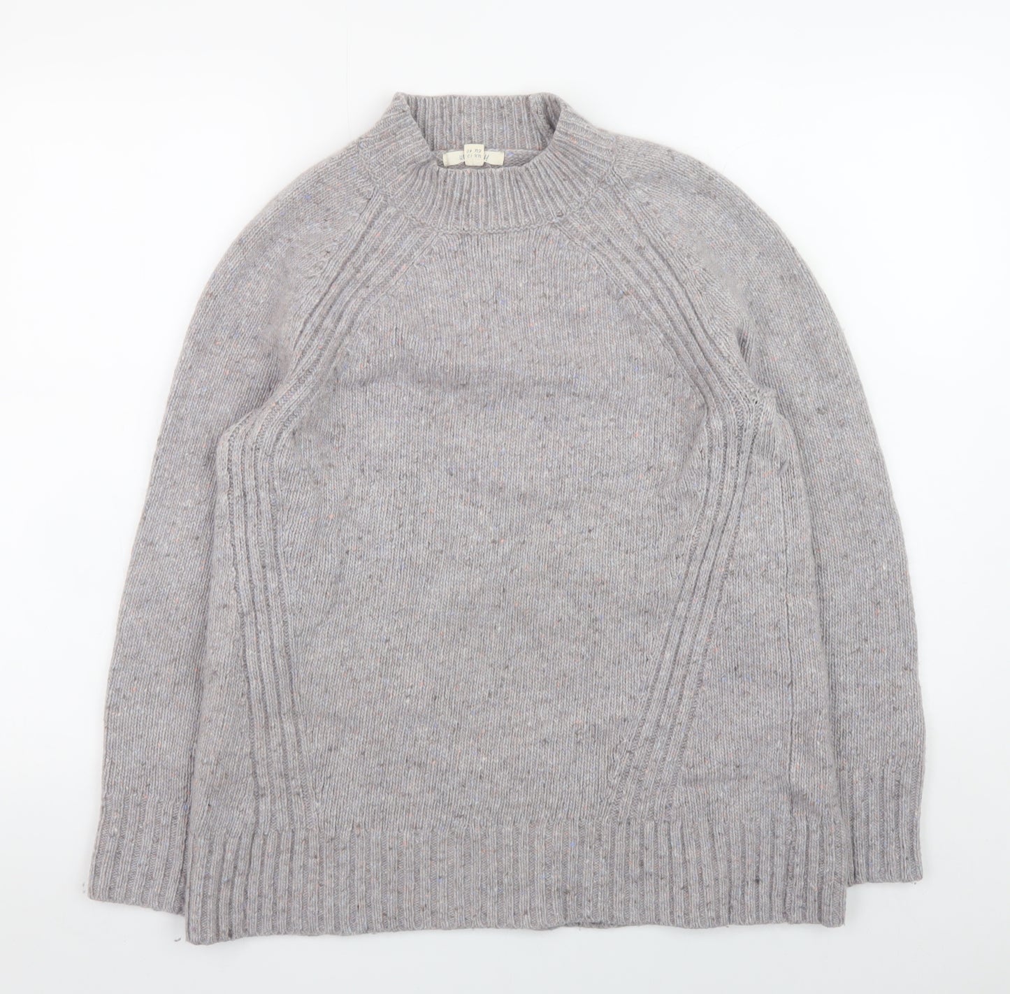 White Stuff Women’s Grey Wool Blend Chunky Knit Mock Neck Jumper UK 12