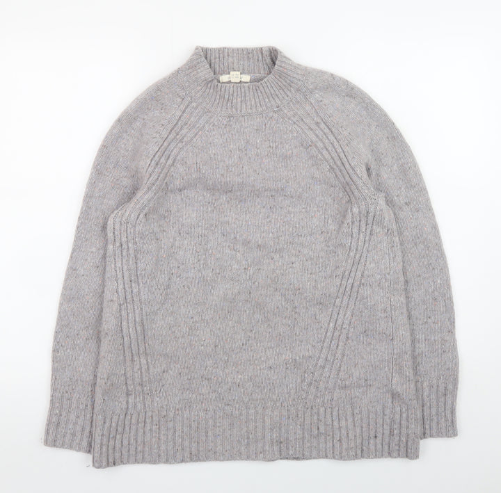 White Stuff Women’s Grey Wool Blend Chunky Knit Mock Neck Jumper UK 12