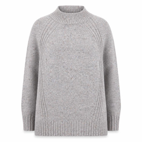 White Stuff Women’s Grey Wool Blend Chunky Knit Mock Neck Jumper UK 12