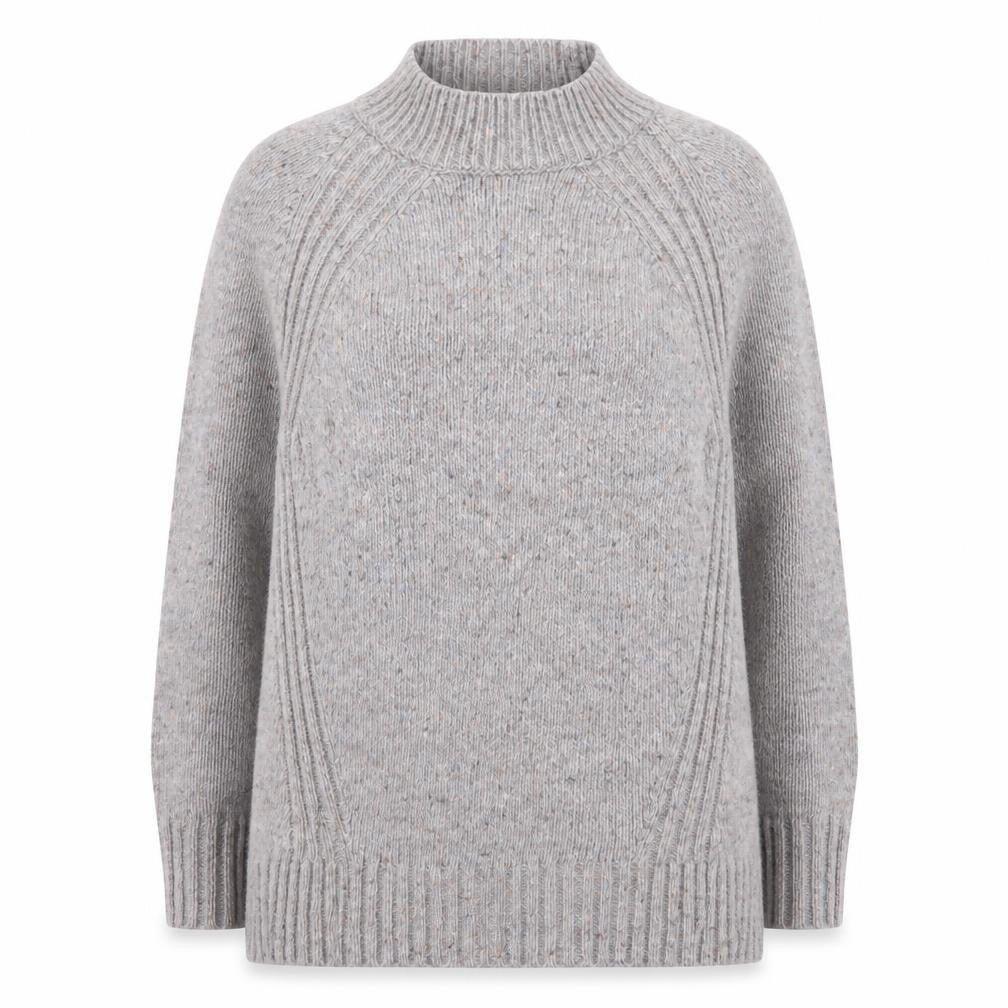 White Stuff Women’s Grey Wool Blend Chunky Knit Mock Neck Jumper UK 12
